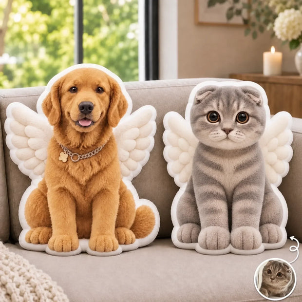 Custom Photo Angel Wings Pet Portrait Gifts For Pet Lover - Personalized Shaped Pillow