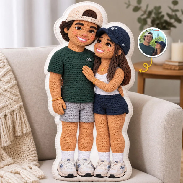 Custom Photo Romantic Crochet Doll Portrait Gifts For Couple - Personalized Shaped Pillow