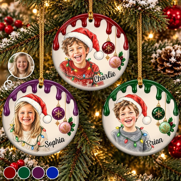 Custom Photo Christmas Tree Keepsake For Kids, Family - Personalized Ceramic Ornament
