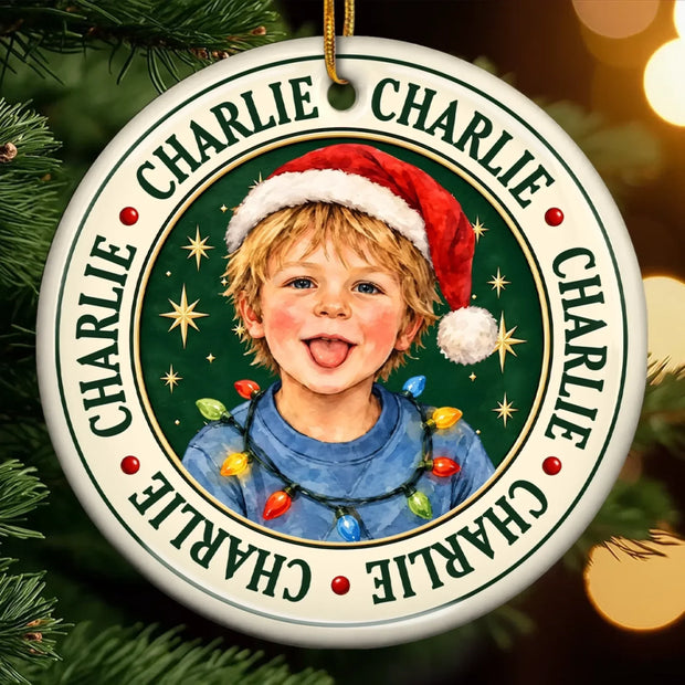 Custom Photo Christmas Born To Spread Joy Gifts for Kids - Personalized Ceramic Ornament