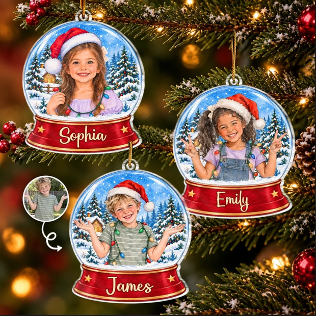 Custom Photo Snow Globe Christmas Gifts for Kids, Family - Personalized Acrylic Ornament