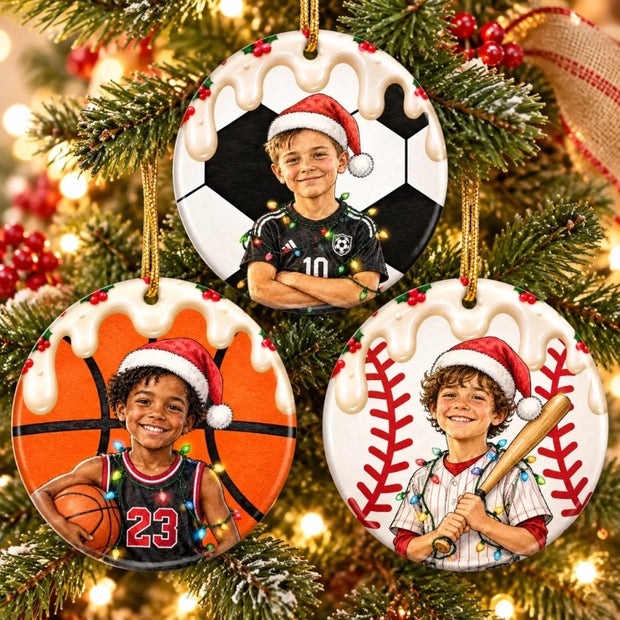 Custom Photo Sports Game Christmas Gifts for Kids - Personalized Ceramic Ornament