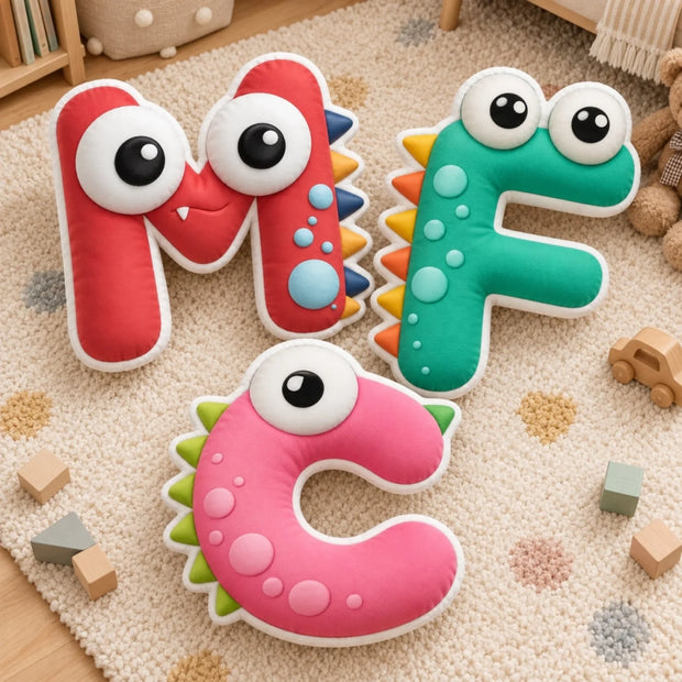 Custom Cute Monster Initial Kids Gifts - Personalized Shaped Pillow