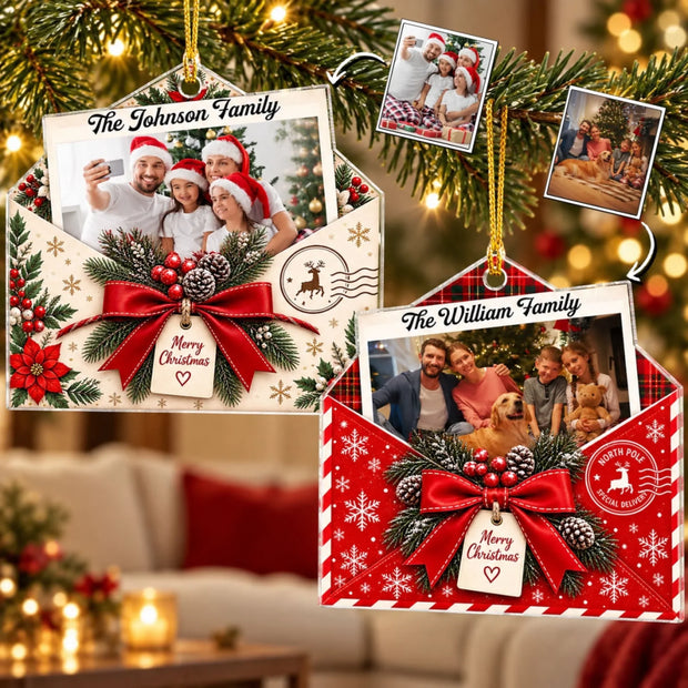 Custom Photo Envelope Keepsake Christmas Gifts For Family - Personalized Acrylic Ornament