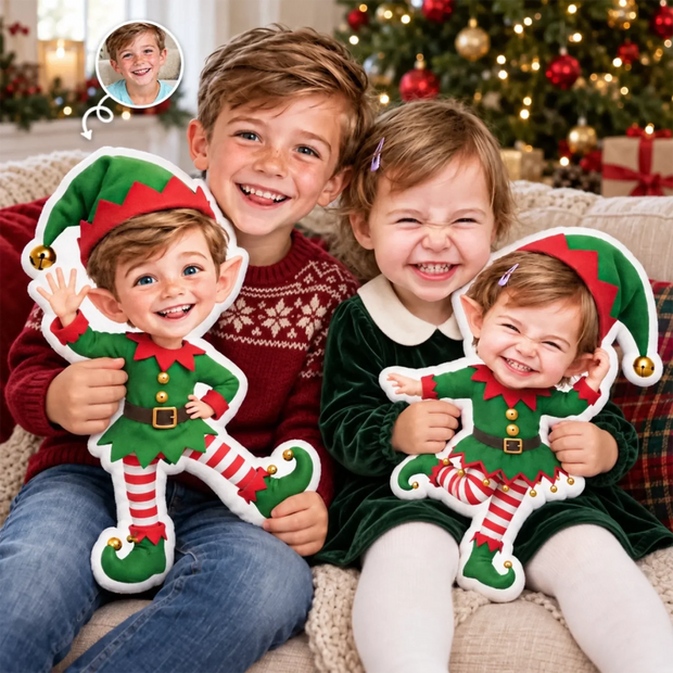 Custom Photo Christmas Elf Gifts for Kids - Personalized Shaped Pillow