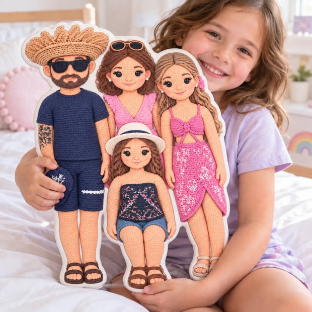 Custom Photo Crochet Character Family Gifts - Personalized Shaped Pillow