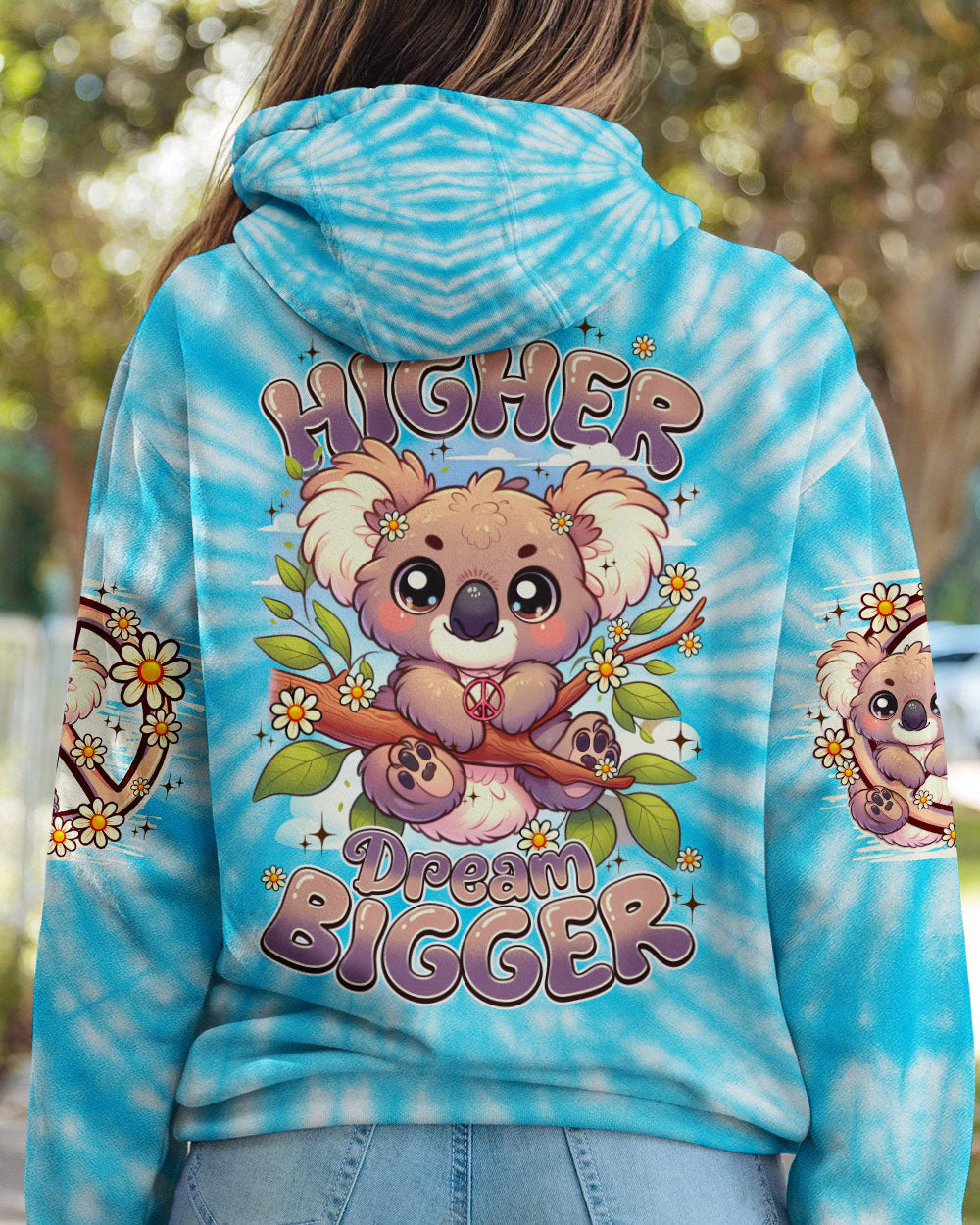 Aim Higher Dream Bigger Cute Koala Peaceful Tie Dye Hippie AOP Shirts _3_ O3t9s