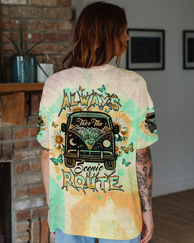 Always Take the Scenic Route - Vintage Camper Van Tie Dye Hippie - AOP Shirts