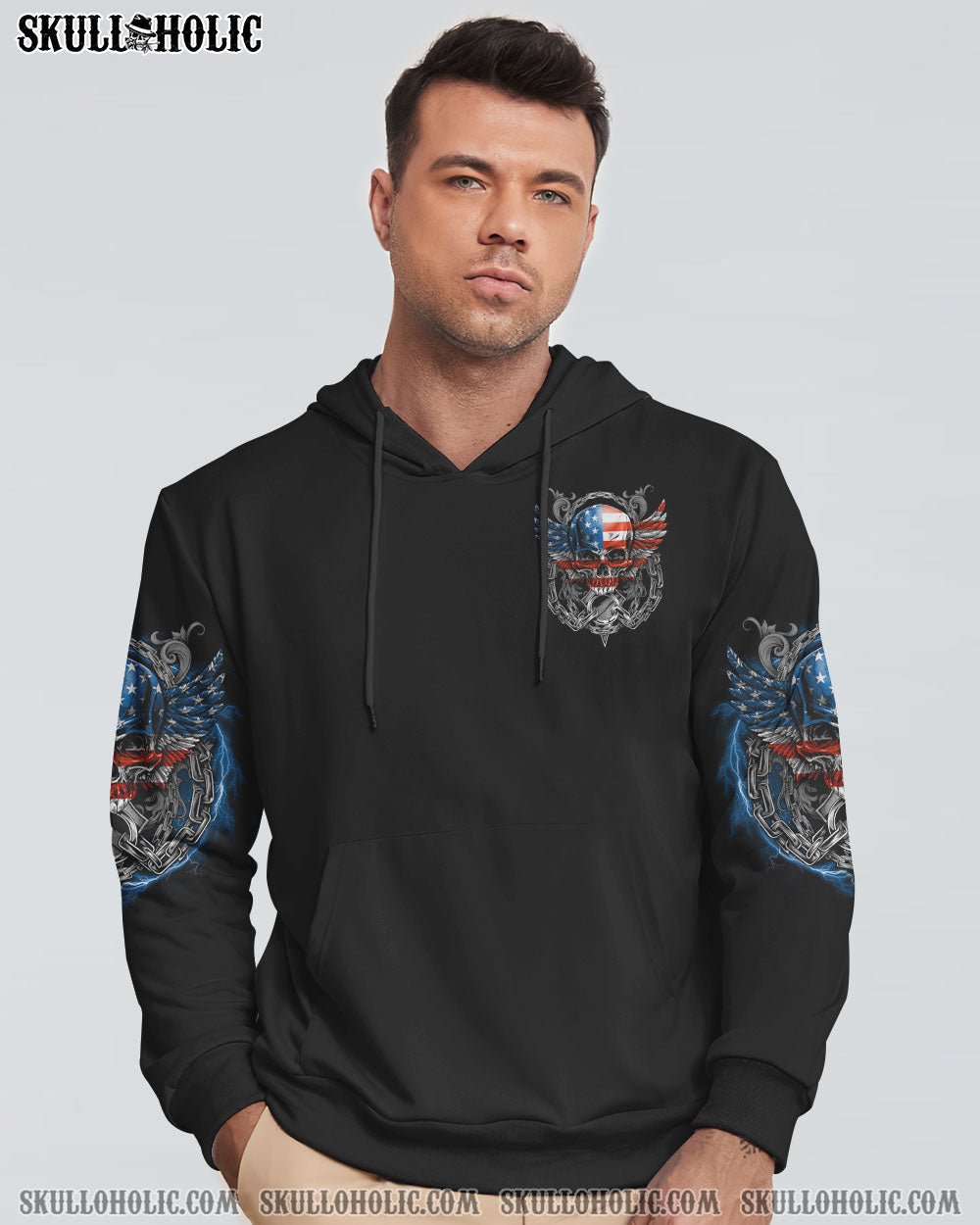 America Live It Love It or Get the Hell Out Patriotic Skull America Love Graphic Tee AOP Shir 5MGpN