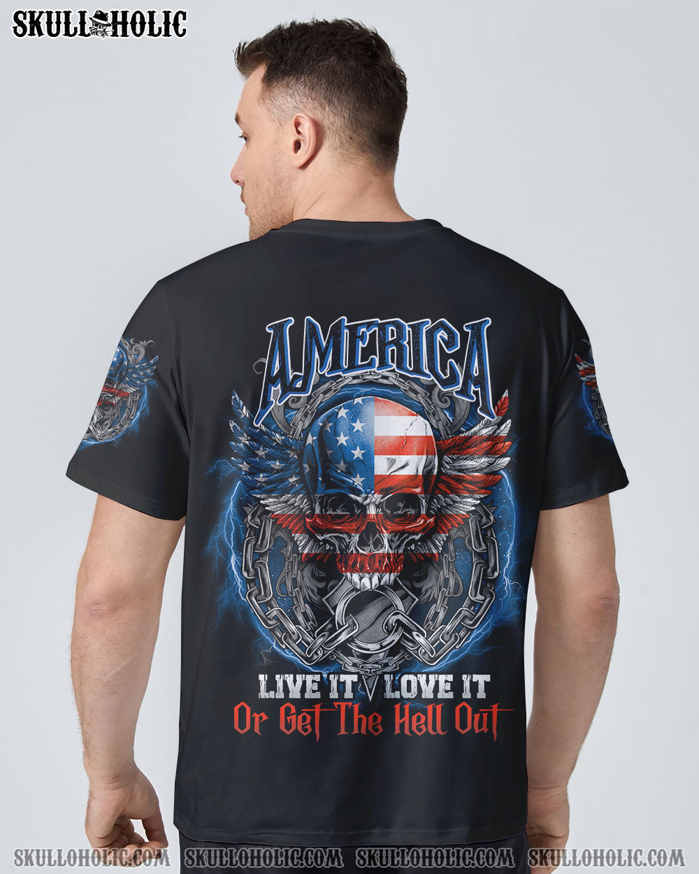 America Live It Love It or Get the Hell Out Patriotic Skull America Love Graphic Tee AOP Shir _11_ oiFxR