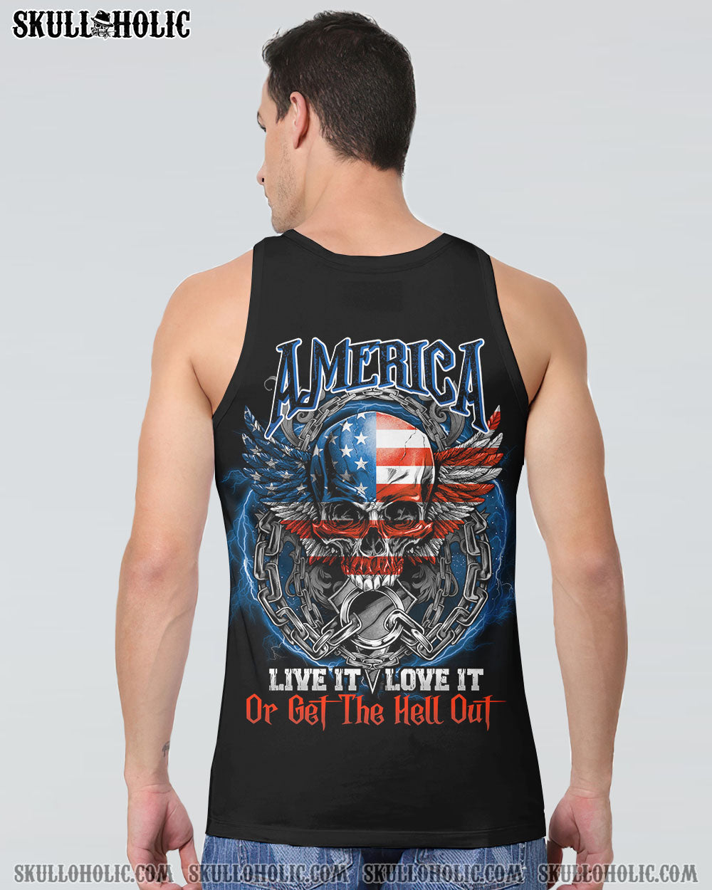 America Live It Love It or Get the Hell Out Patriotic Skull America Love Graphic Tee AOP Shir _15_ ddKxW