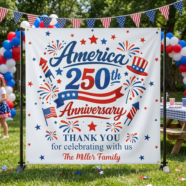 America 250Th Anniversary Thank You For Celebrating With Us - Personalized Backdrop  -250th Anniversary Gift