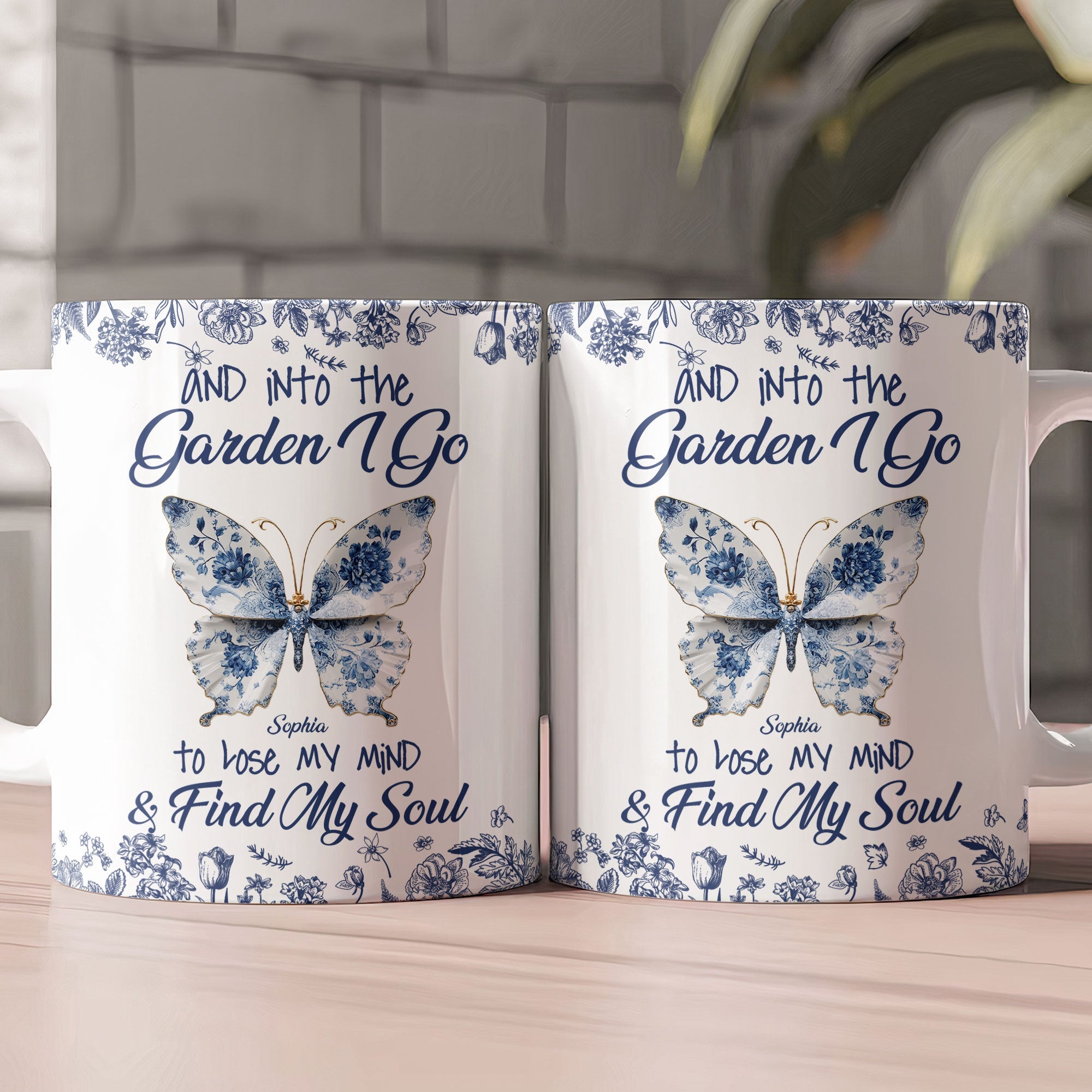 And Into The Garden I Go To Lose My Mind Toile De Jouy Butterfly Personalized Mug_2