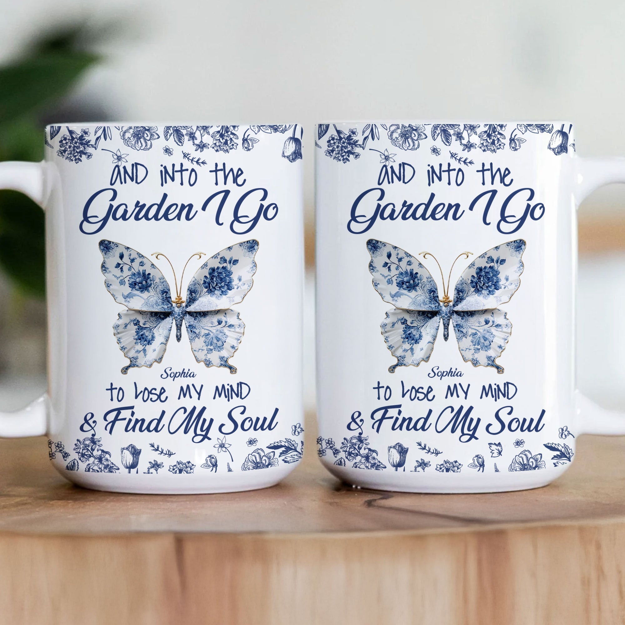 And Into The Garden I Go To Lose My Mind Toile De Jouy Butterfly Personalized Mug_3