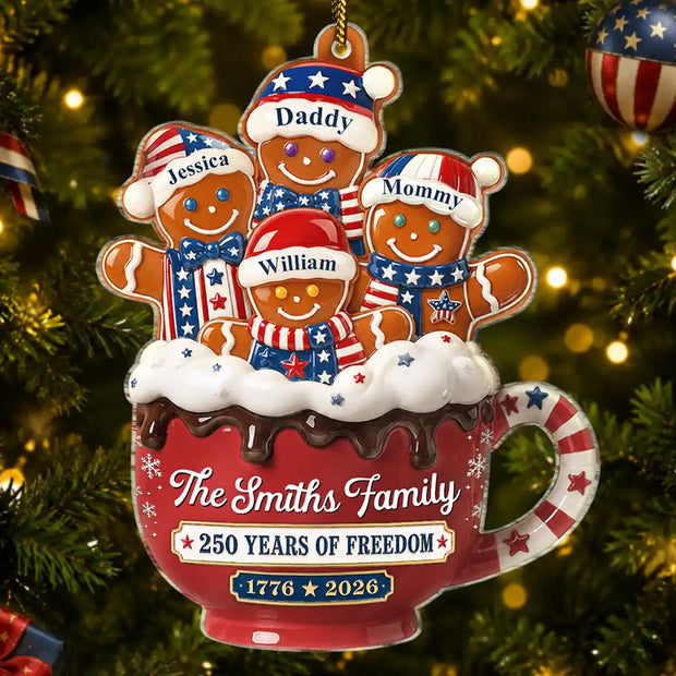 Gingerbread Cup 250 Years Of Freedom - Personalized Custom Shaped Acrylic Ornament - Christmas Gift For Family