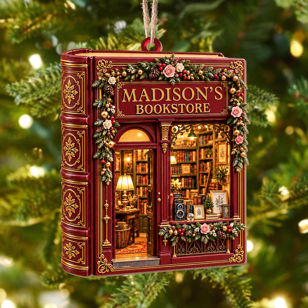 My Bookstore - Personalized Wood Ornament - Gift For Book Lovers