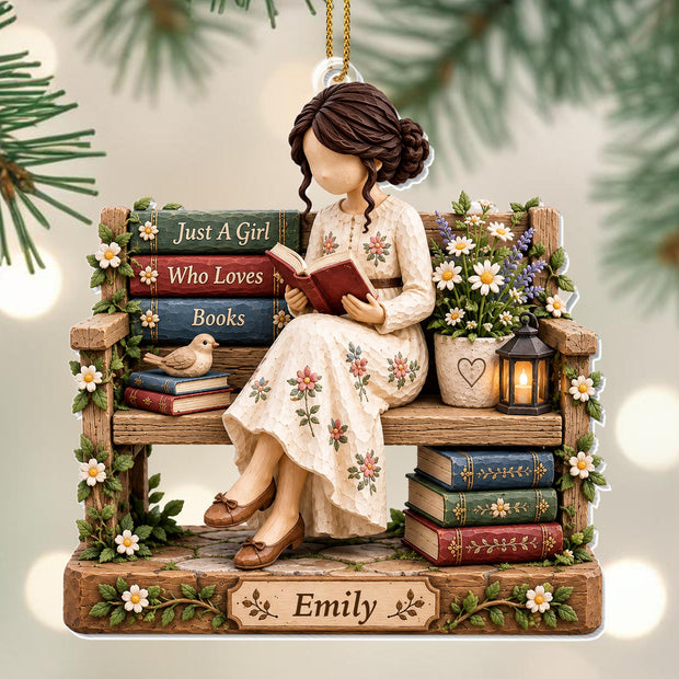 Just A Girl Who Loves Books-  Personalized Wood Ornament - Gift For Her