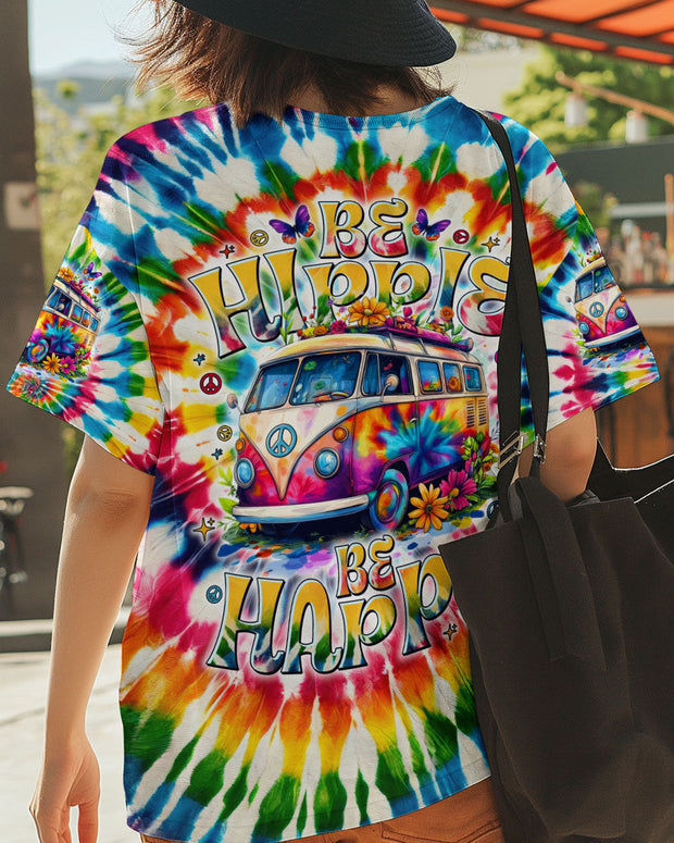 Be Hippie Be Happy  - Tie Dye Peace Van Colorful Groovy Retro Graphic - AOP Shirts