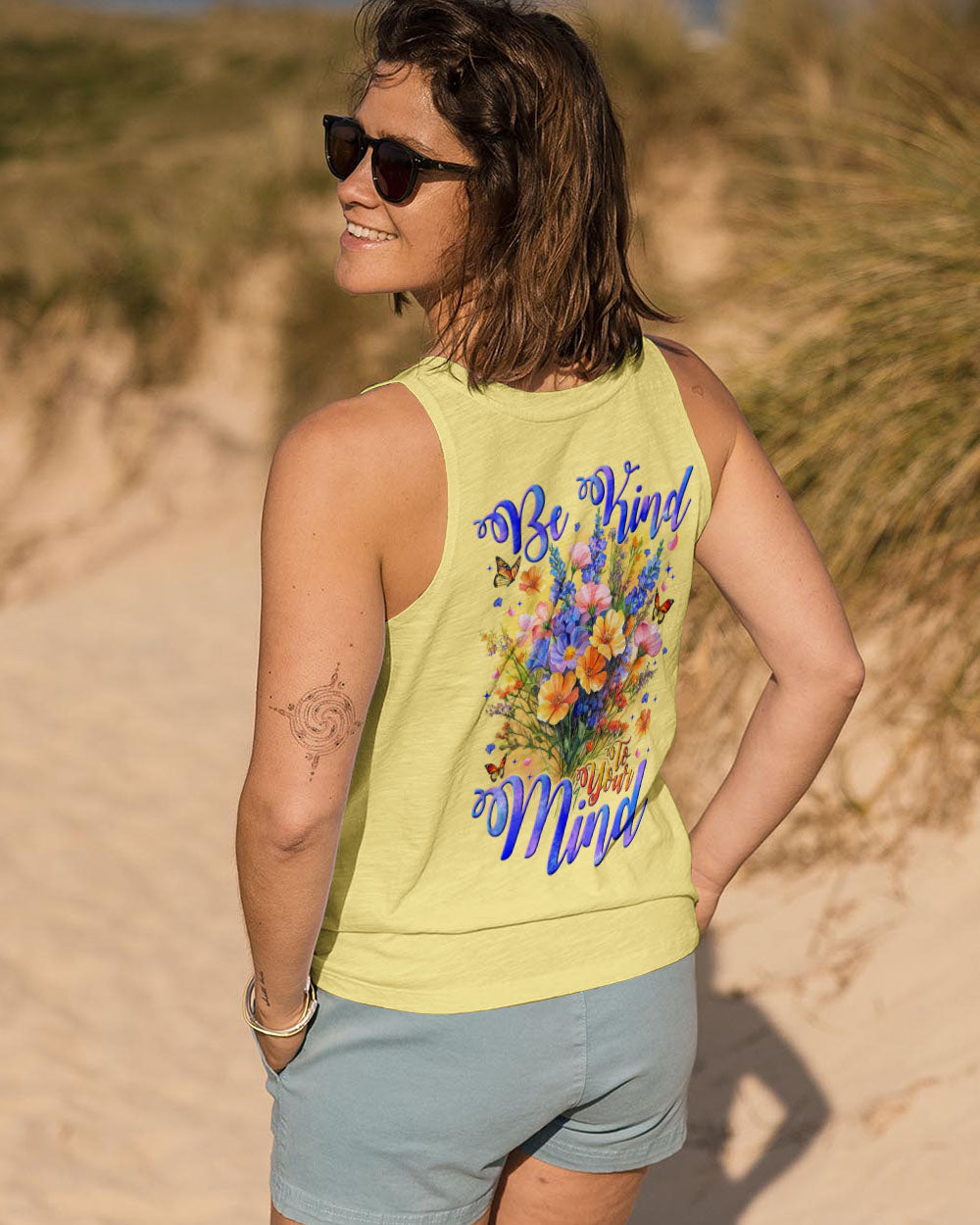 Be Kind to Your Mind Colorful Floral Butterfly Design for Women AOP Shirts _13_ EKAJm