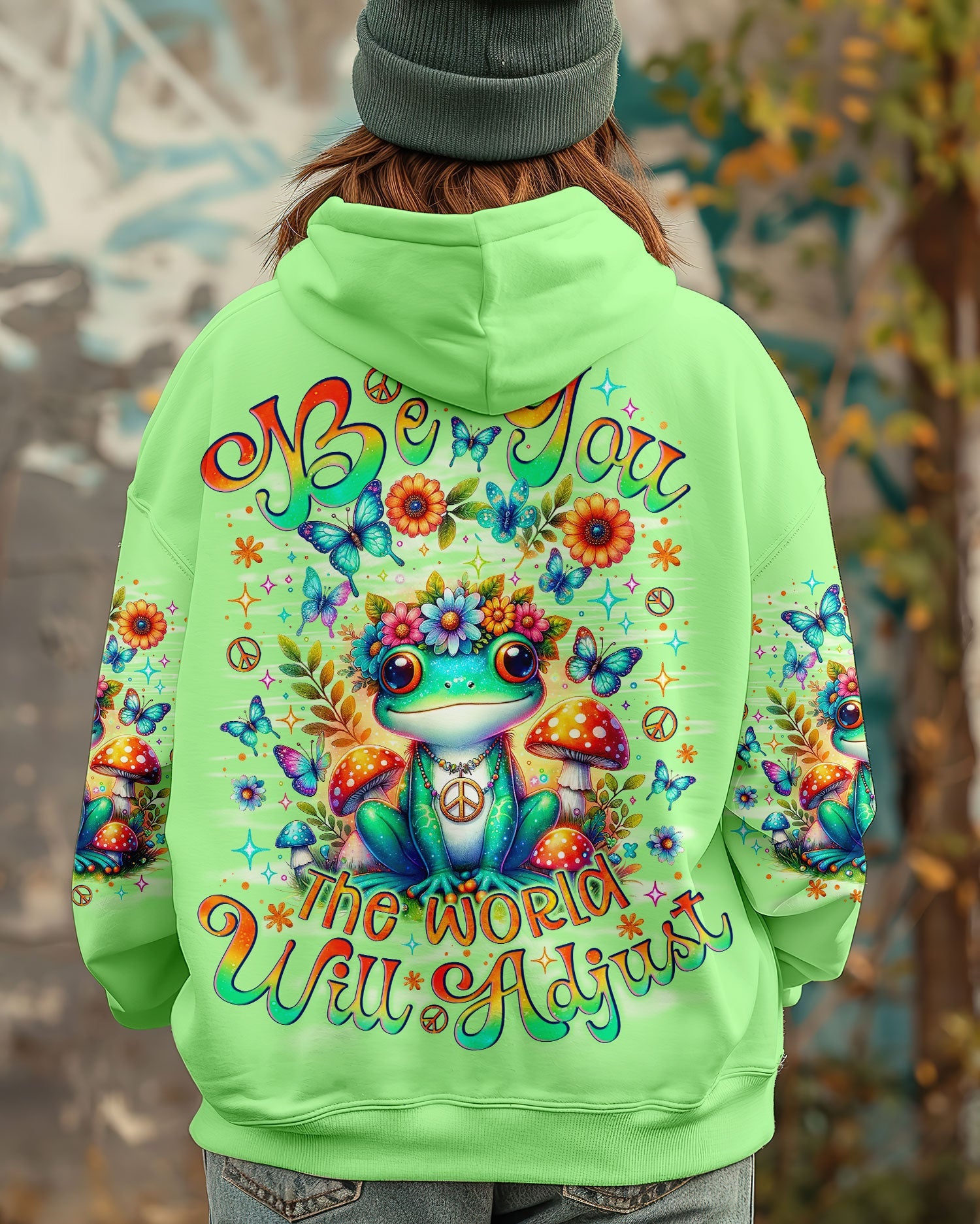 Be You The World Will Adjust Colorful Green Frog Hippie Graphic AOP Shirts _8_ 4g9zB