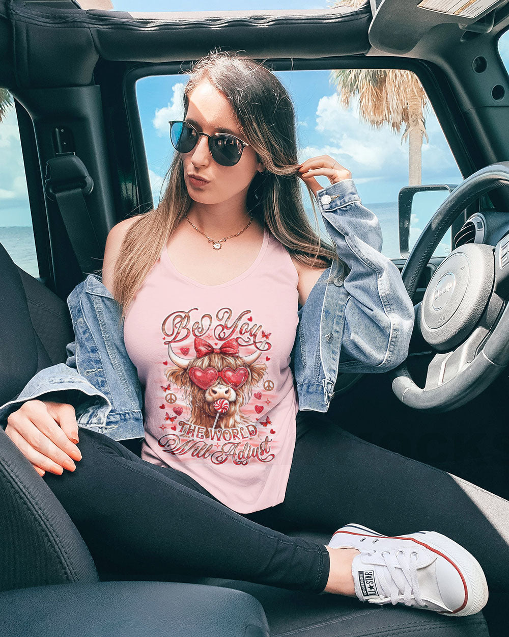 Be You The World Will Adjust Cute Cow with Bow and Heart Glasses AOP Shirts _9_ PFjwz