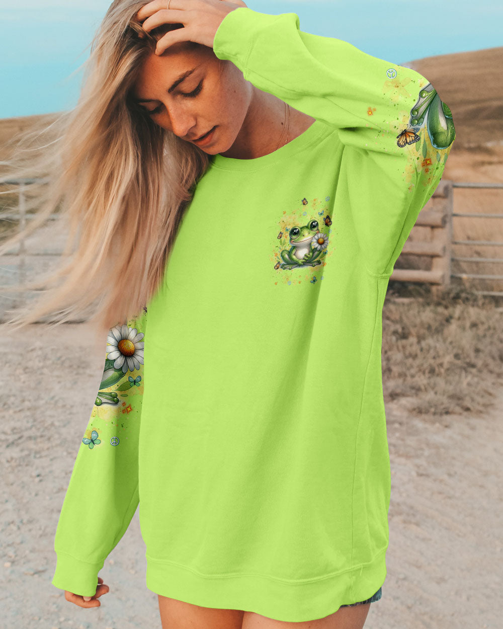 Be You The World Will Adjust Cute Frog and Daisy Green Hippie AOP Shirts _2_ Rd4FW