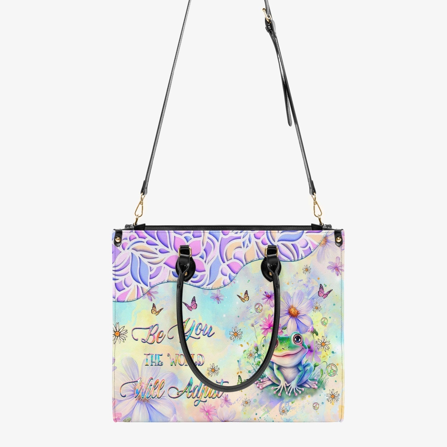 Be You The World Will Adjust Cute Peace Frog Pastel Design Hippie Leather Bag _4_ c7mWi