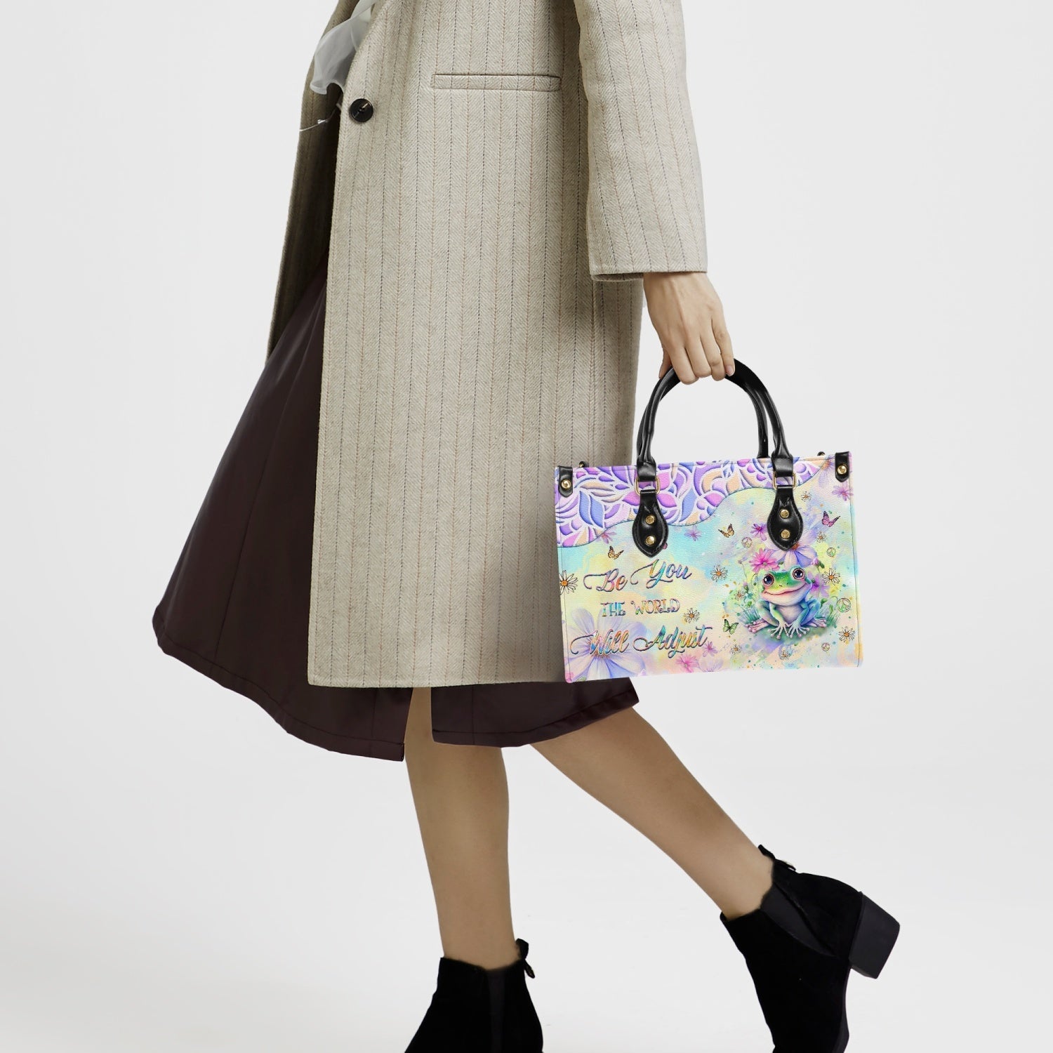 Be You The World Will Adjust Cute Peace Frog Pastel Design Hippie Leather Bag _5_ HeFDV