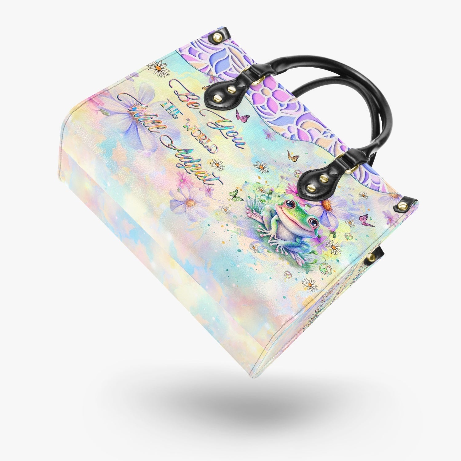Be You The World Will Adjust Cute Peace Frog Pastel Design Hippie Leather Bag _7_ go8pS