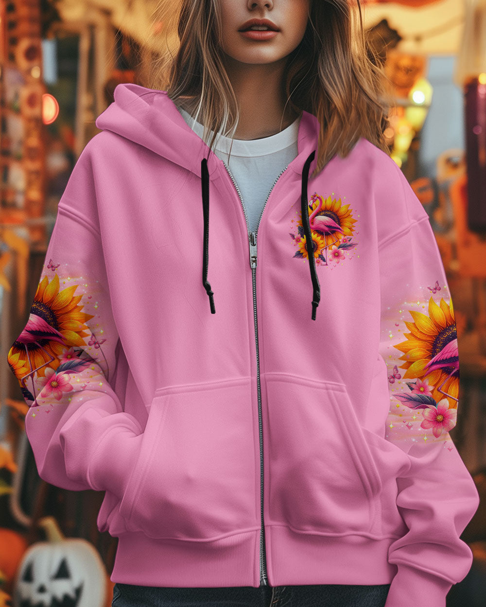 Be You The World Will Adjust Flamingo and Sunflowers Pink Graphic AOP Shirts _4_ ycesP