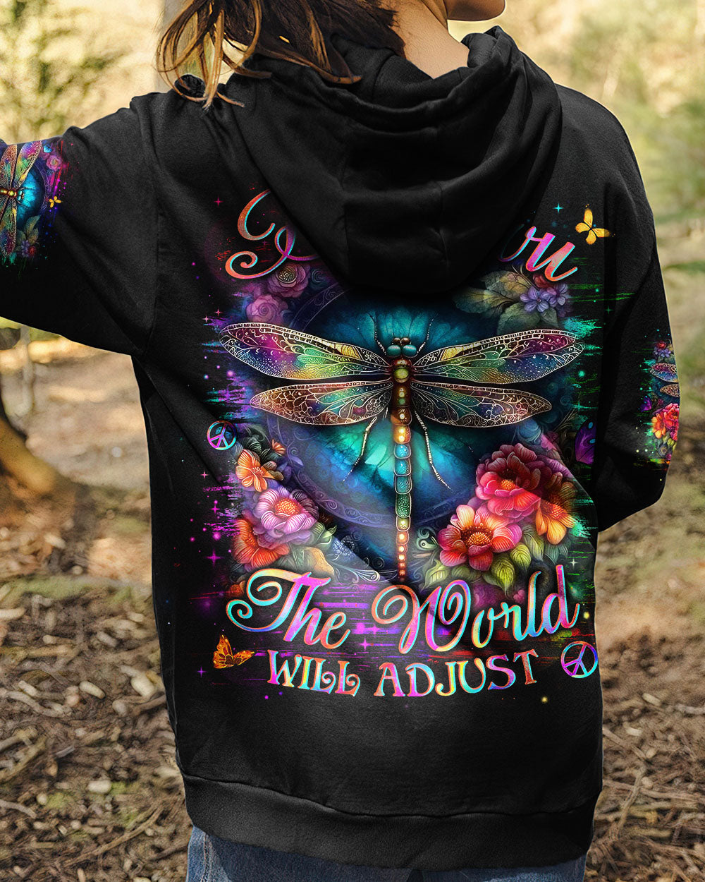 Be You The World Will Adjust Floral Dragonfly Hippie Hippie AOP Shirts _7_ qBGs4