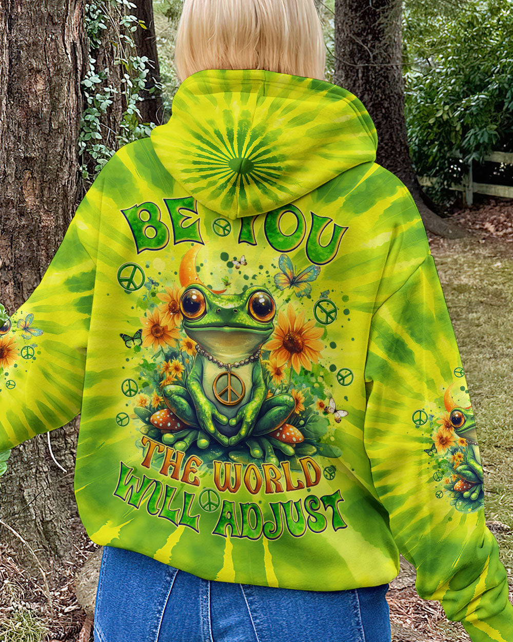 Be You The World Will Adjust Frog Hippie Sunflowers Peace Sign Tie Dye AOP Shirts _9_ r2tF9