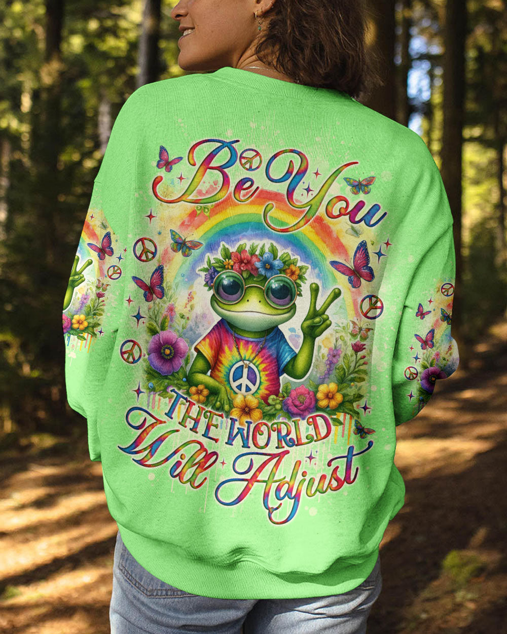 Be You The World Will Adjust Frog Hippie Tie Dye Rainbow Graphic AOP Shirts _10_ dwJop