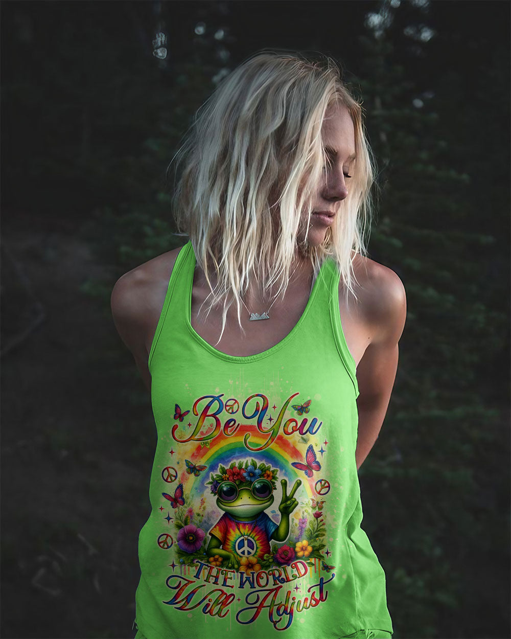 Be You The World Will Adjust Frog Hippie Tie Dye Rainbow Graphic AOP Shirts _12_ ipikH