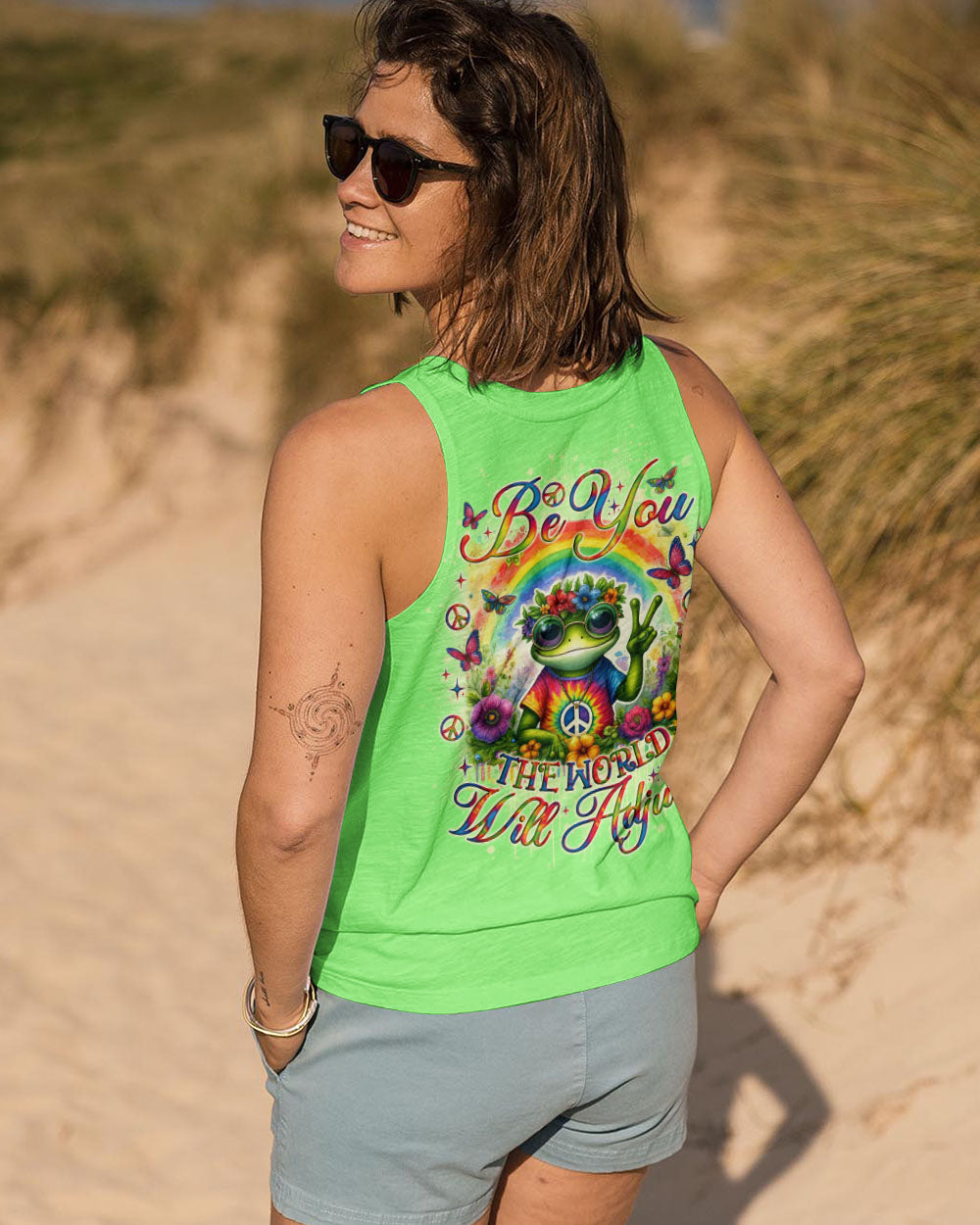 Be You The World Will Adjust Frog Hippie Tie Dye Rainbow Graphic AOP Shirts _14_ ZQe1G
