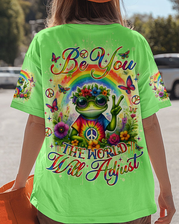 Be You, The World Will Adjust - Frog Hippie Tie-Dye Rainbow Graphic  - AOP Shirts