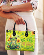 Be You The World Will Adjust Frog Peace Sign Green with Sunflowers Hippie Leather Bag _6_ Fxzqj