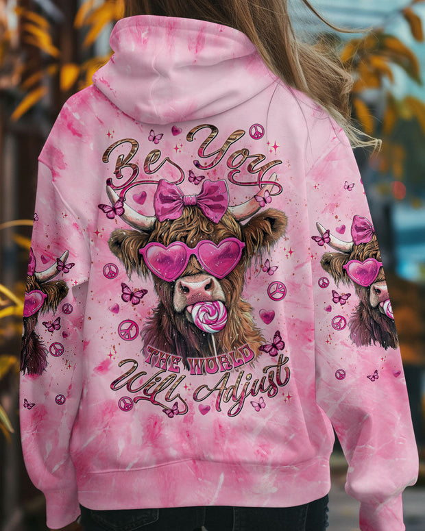 Be You The World Will Adjust - Funny Cow with Bow and Heart Glasses - AOP Shirts
