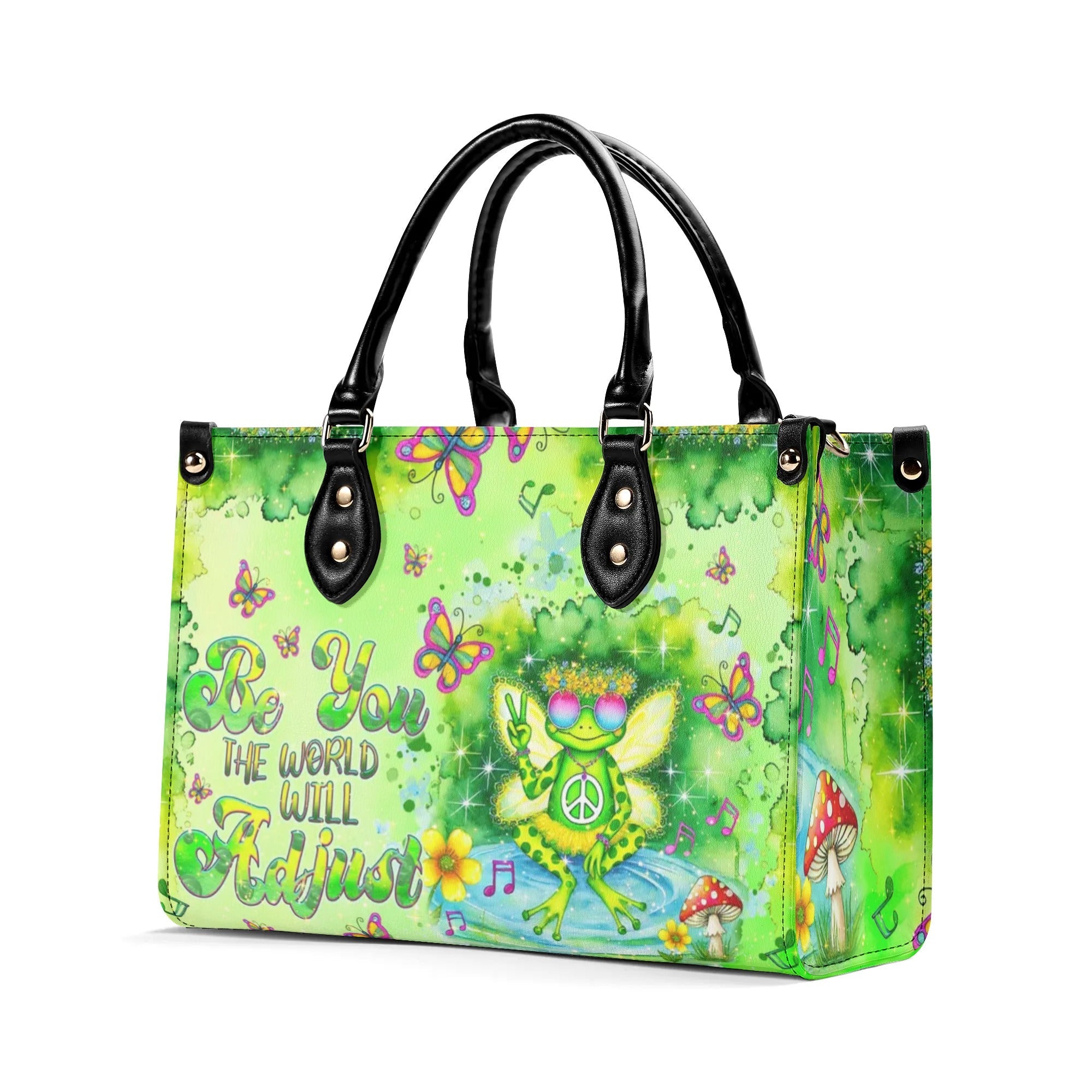 Be You The World Will Adjust Green Hippie Frog Psychedelic Peace Leather Bag _3_ YxY0i