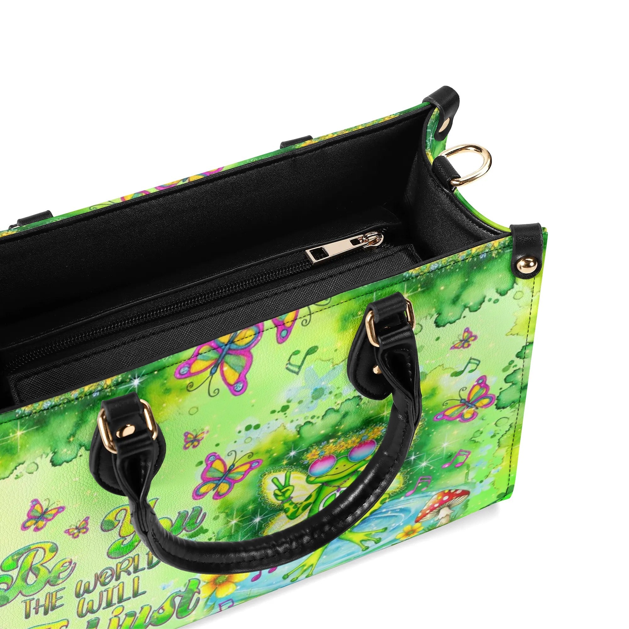 Be You The World Will Adjust Green Hippie Frog Psychedelic Peace Leather Bag _4_ pk0gJ