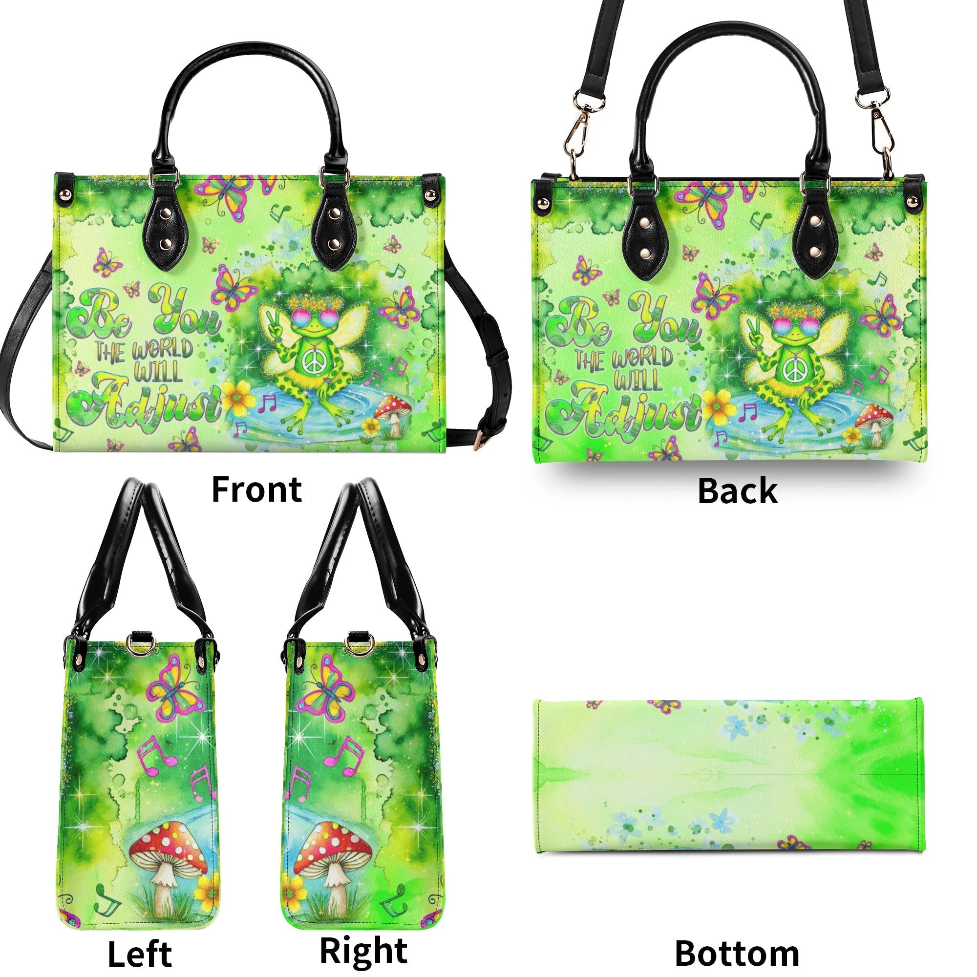 Be You The World Will Adjust Green Hippie Frog Psychedelic Peace Leather Bag _6_ Yeqij