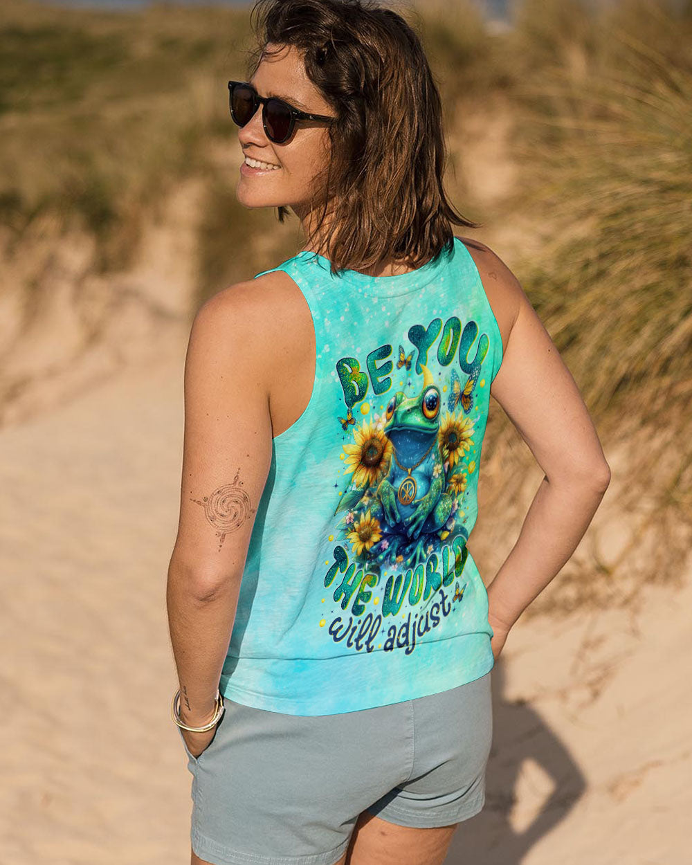 Be You The World Will Adjust Hippie Frog Sunflower Tie Dye AOP Shirts _7_ kNwkl