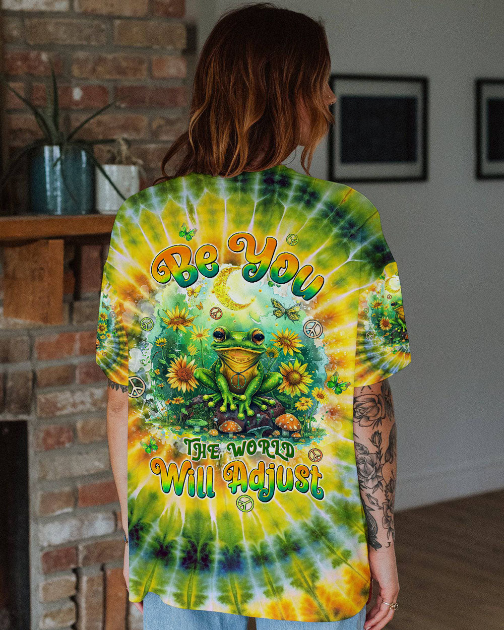 Be You The World Will Adjust Hippie Frog Sunflowers and Moon Tie Dye AOP Shirts _10_ z0qvb