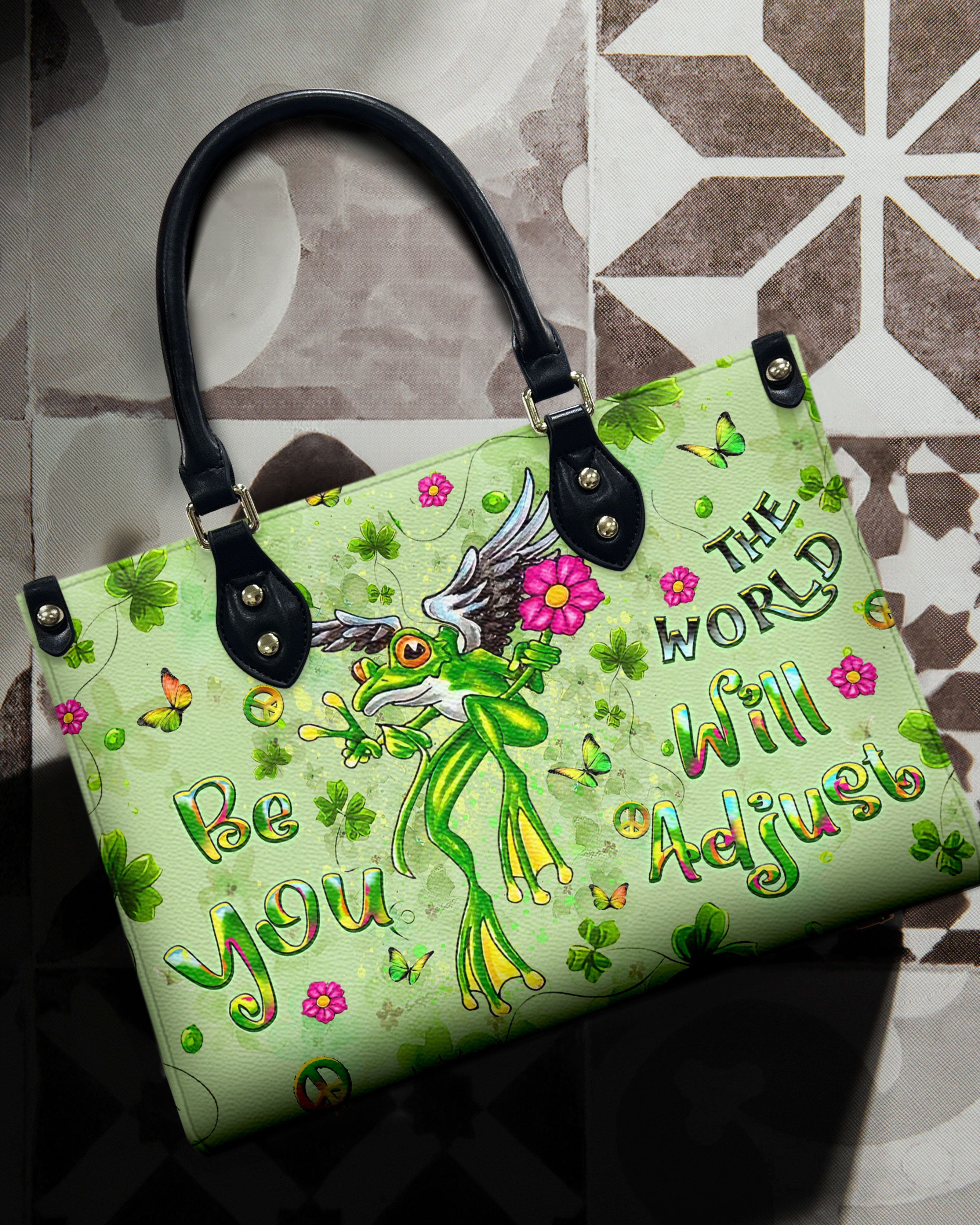 Be You The World Will Adjust Hippie Frog Whimsical Green Leather Bag _7_ meuJW