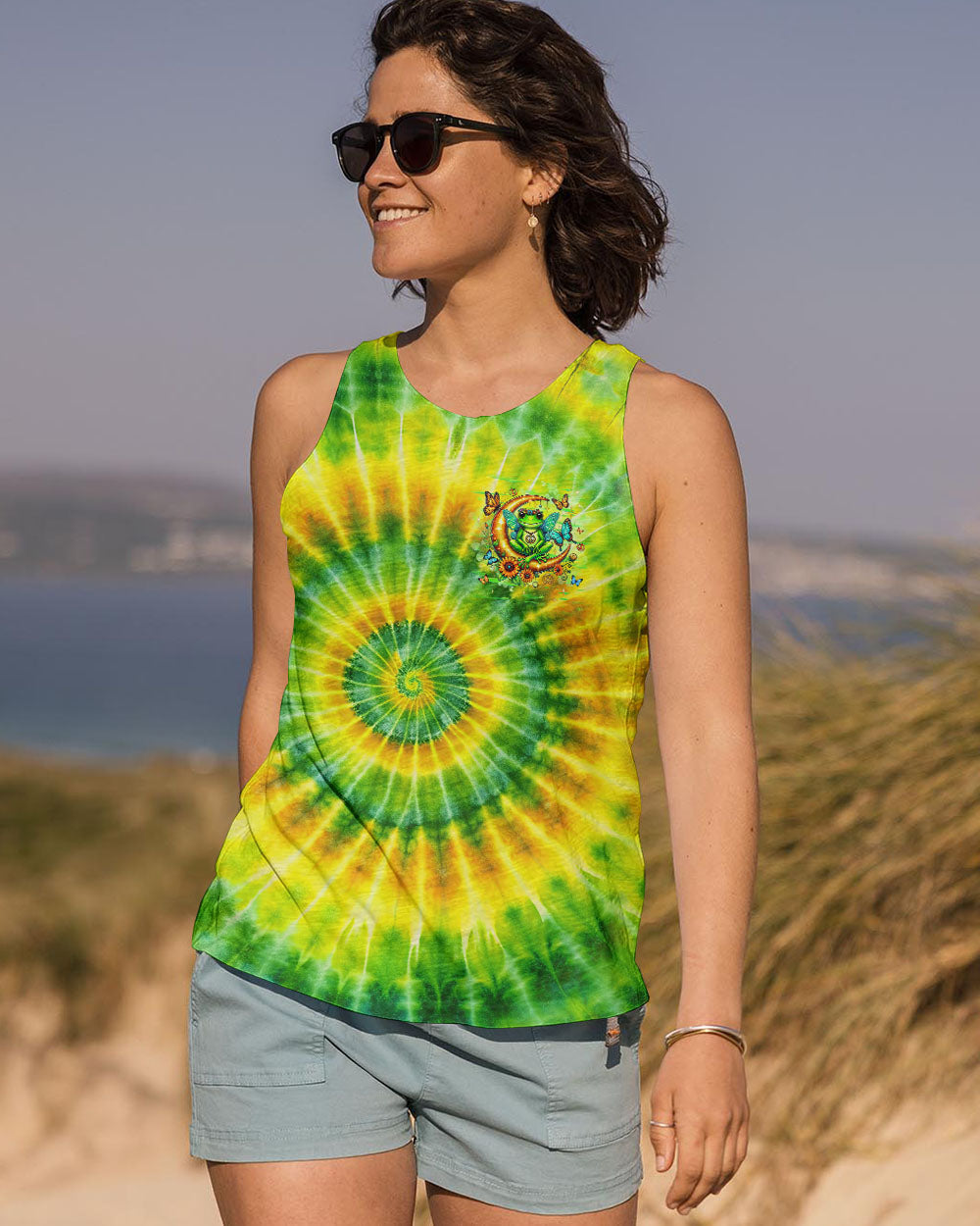 Be You The World Will Adjust Moon Frog Hippie Green Tie Dye AOP Shirts _10_ icXws