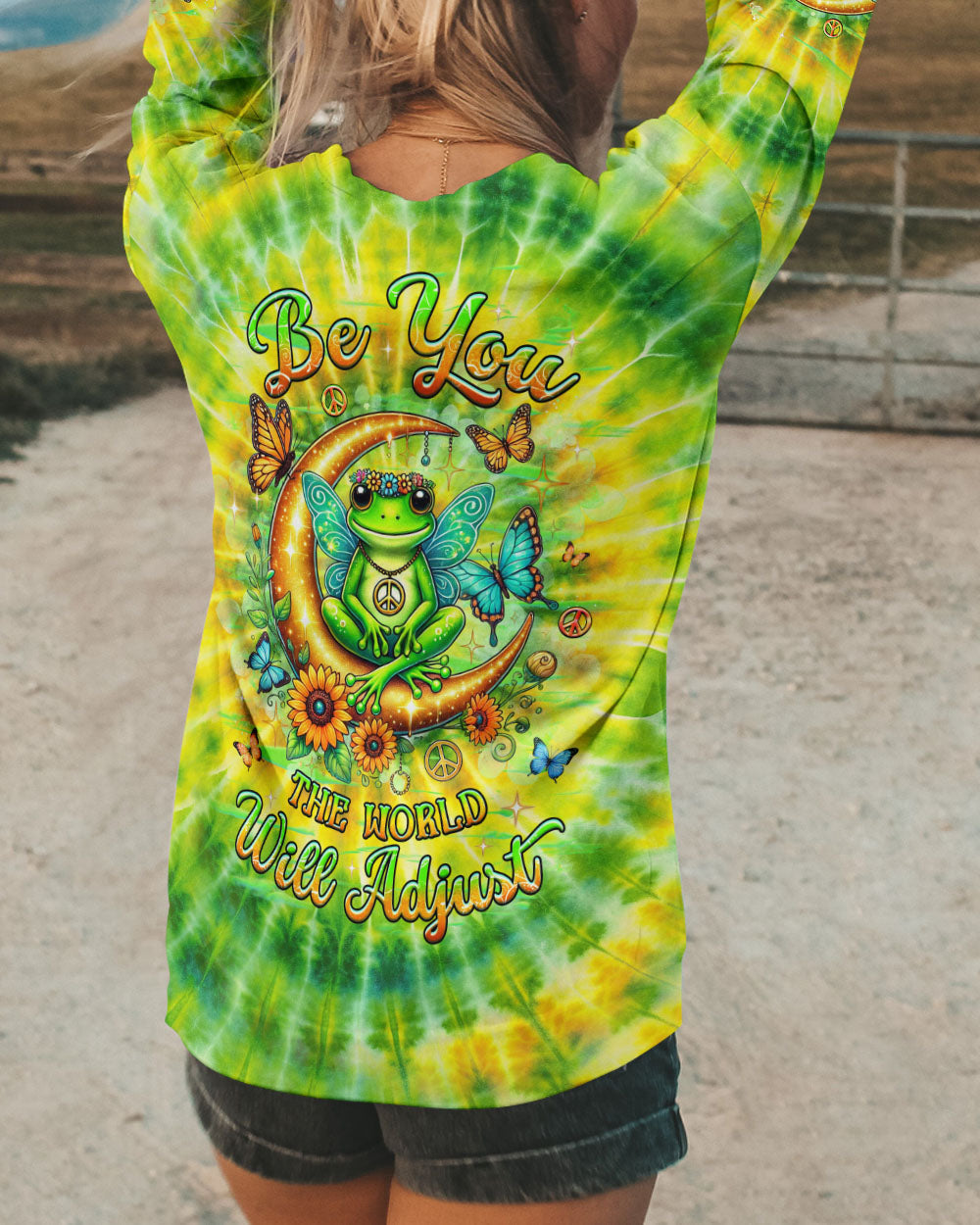 Be You The World Will Adjust Moon Frog Hippie Green Tie Dye AOP Shirts _7_ jFeQ4
