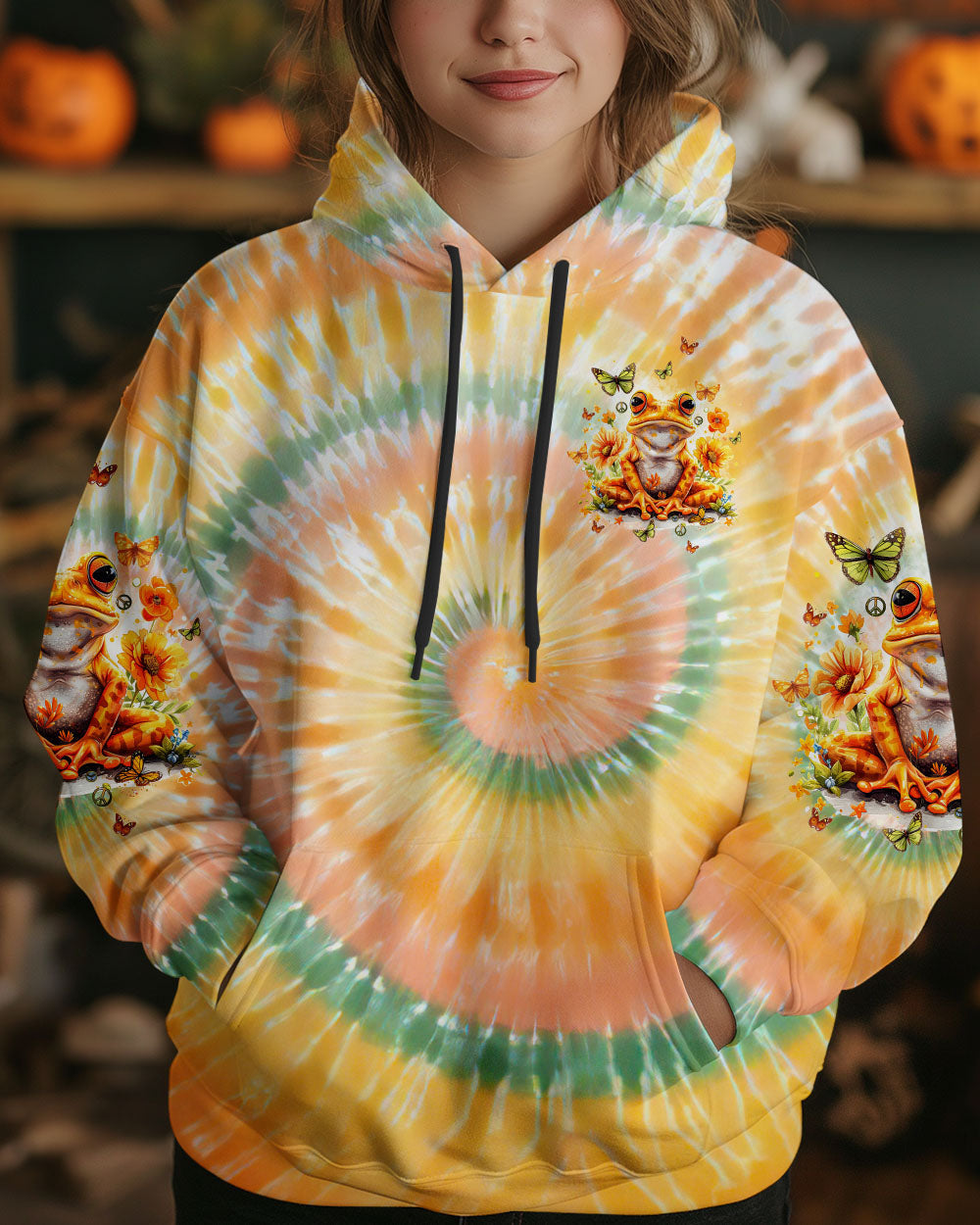 Be You The World Will Adjust Orange Tie Dye Frog and Butterfly AOP Shirts _2_ A9Qgc