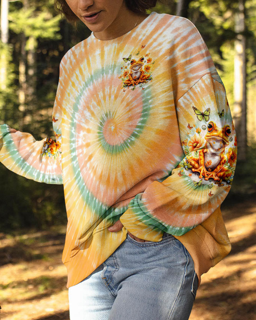 Be You The World Will Adjust Orange Tie Dye Frog and Butterfly AOP Shirts _4_ LCD7K