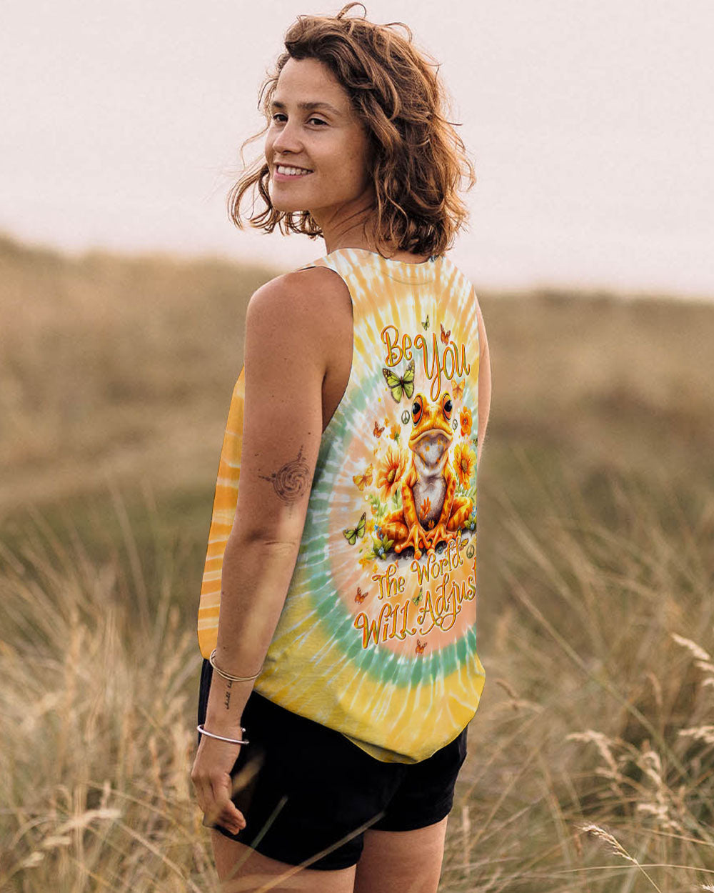 Be You The World Will Adjust Orange Tie Dye Frog and Butterfly AOP Shirts _9_ TupAl