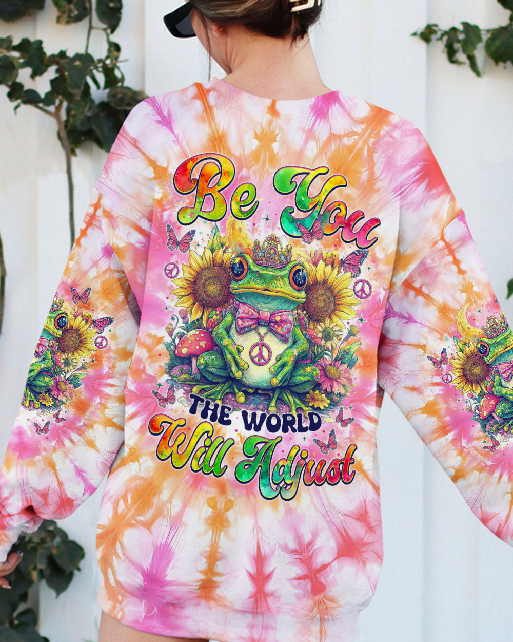 Be You The World Will Adjust Pastel Tie Dye Peace Frog with Sunflowers AOP Shirts _12_ l8ZQs